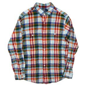 Vintage Polo Ralph Lauren Linen Silk Multicolor Plaid Button Down Shirt Large